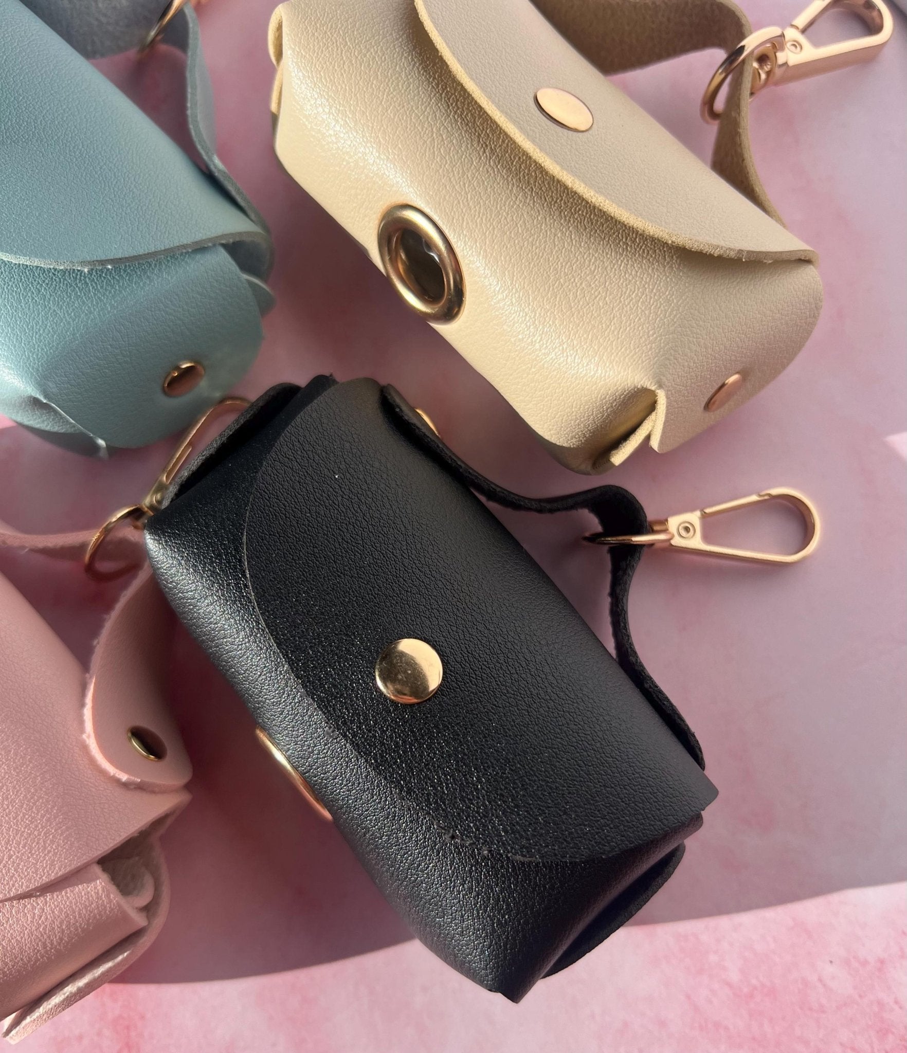 Luxury Pet Accessory Dog Waste Bag Holder Premium Storage Container Leash Attachment Design Portable Puppy Supply Organizer Convenient Roll Dispenser System Stylish Faux Leather Construction Beautiful Pastel Color Options Essential Walking