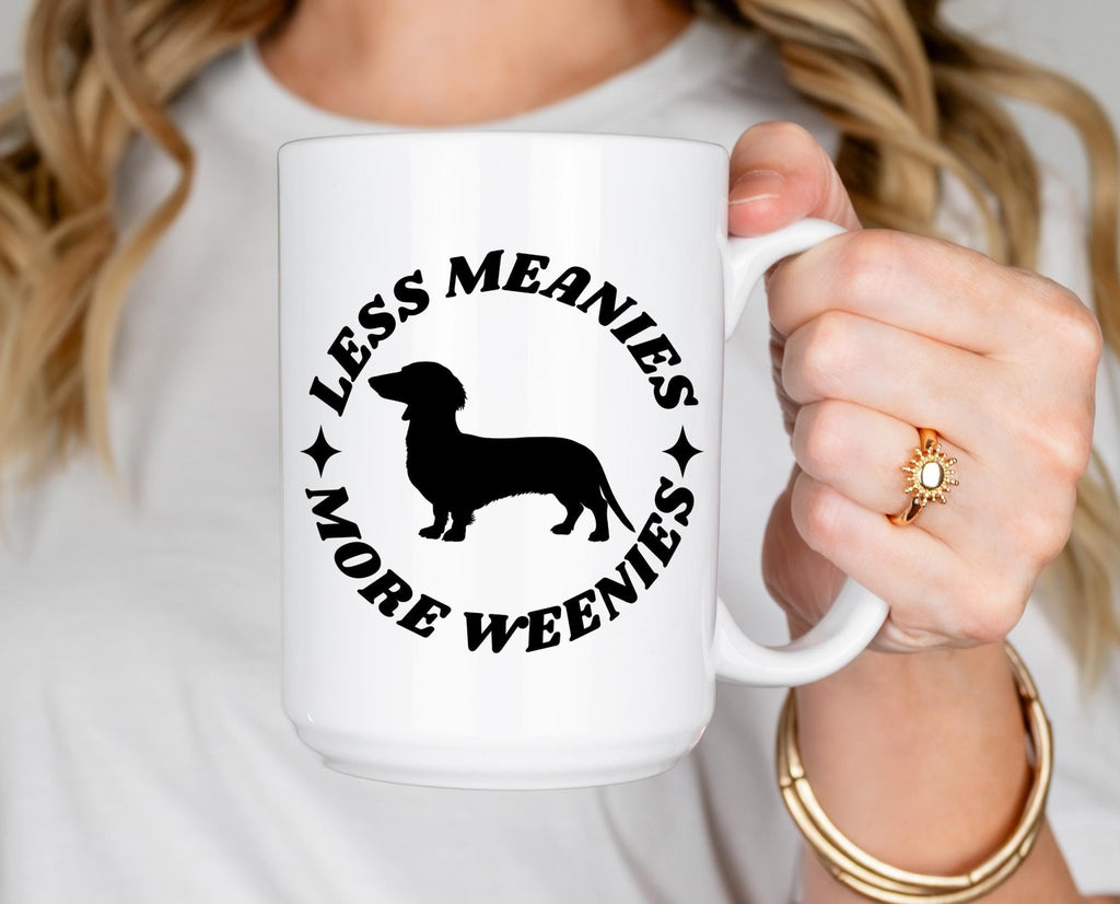 Dachshund Coffee Mug Funny Pet Design White Ceramic Cup Blue Handle Option Dog Mom Gift Idea Memorial Present Choice Small Dog Lover Essential Daily Coffee Cup Premium Construction Dishwasher Safe Modern Kitchen Style Custom Size Selection