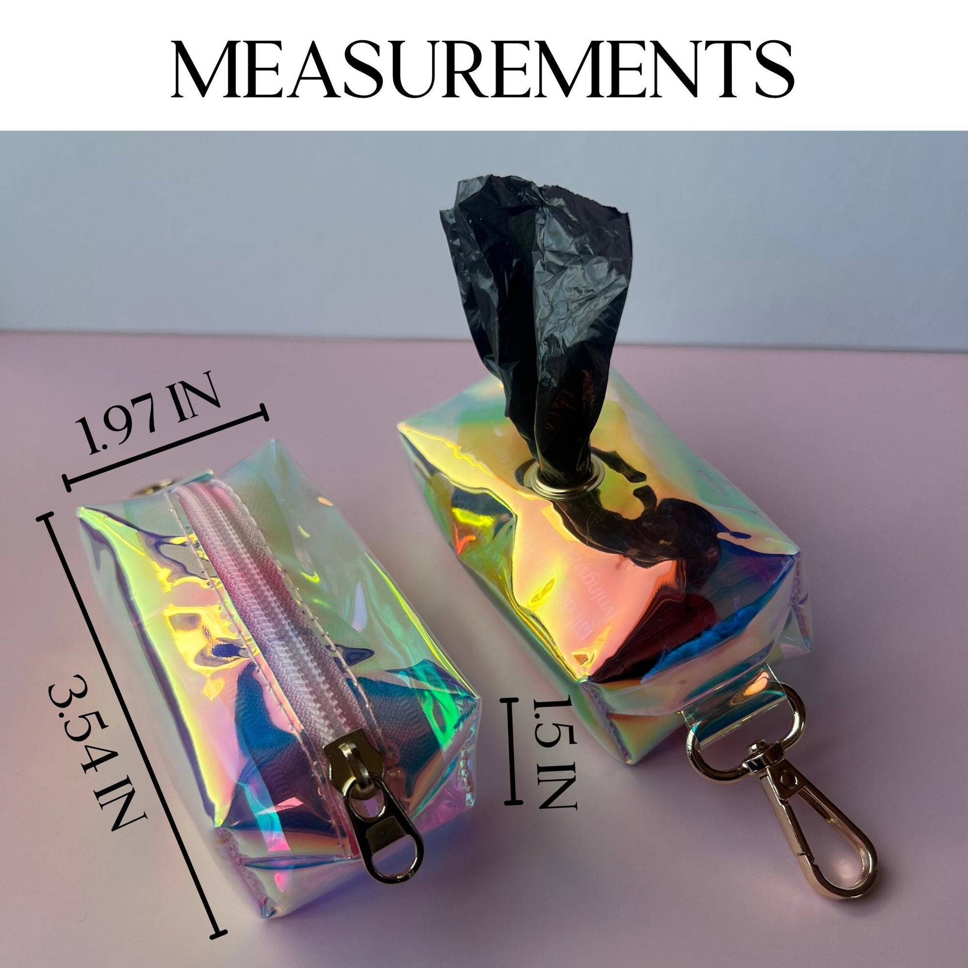 Pet Storage Solution Holographic Dog Waste Container Premium Walking Accessory Rainbow Design Holder Durable PVC Construction Metal Clip Attachment Essential Supply Organizer Beautiful Iridescent Pattern Convenient Daily Walk Helper