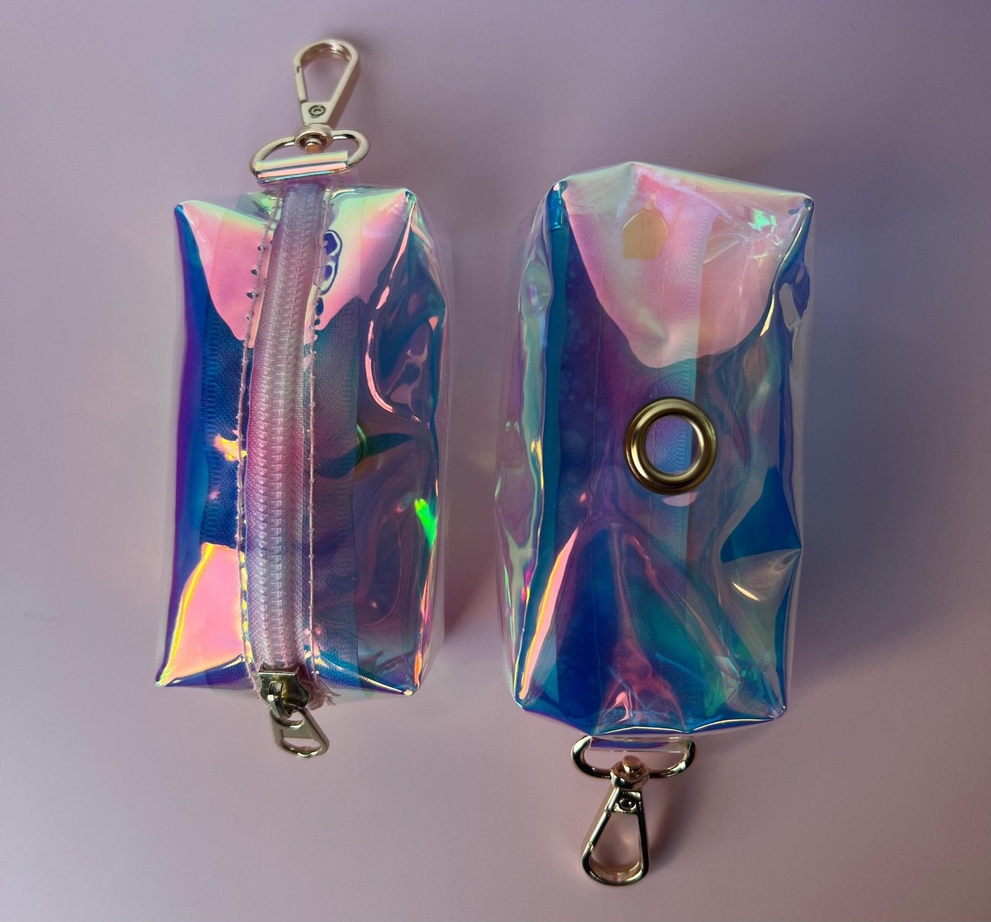 Rainbow Pet Storage Holographic Dog Waste Holder Premium Walking Accessory Durable Container Construction Metal Clip Attachment Convenient Poop Bag Dispenser Essential Supply Organizer Beautiful Iridescent Design Practical Daily Helper