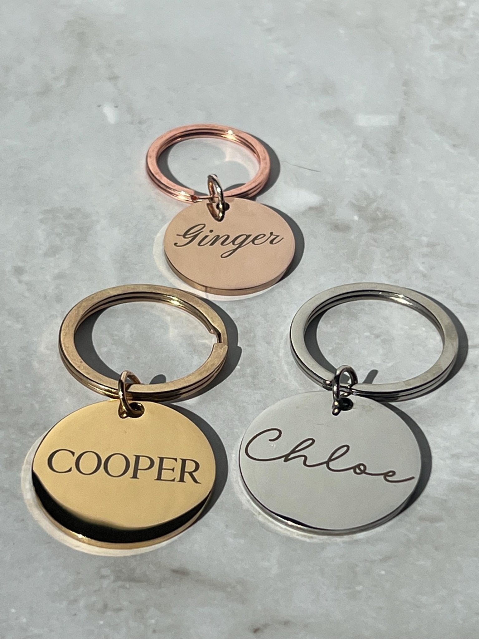 Designer Pet Tags Custom Engraved Collection Stainless Steel Quality Multiple Size Options Double Sided Design Personalized Text Details Dog Cat Identity Protection Premium Construction Durable Metal Collar Attachment Various Colors